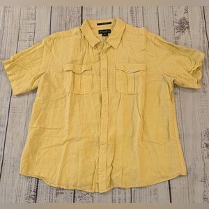 Eddie Bauer Linen & Cotten Blend Yellow Casual Button Down Shirt